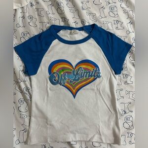 Urban Outfitters Blue and White Crop Top with Heart Graphic